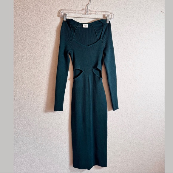 Abercrombie & Fitch NWOT Teal Cut-Out Ribbed Stretchy Midi Dress XSP - Picture 3 of 6